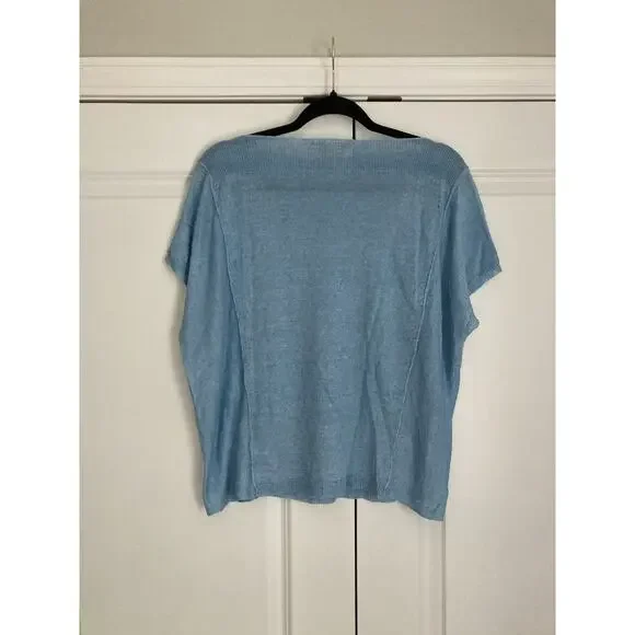 Eileen Fisher Womens Small Linen Delave Bateau Neck Box Top Sky Blue Coastal - Picture 7 of 9